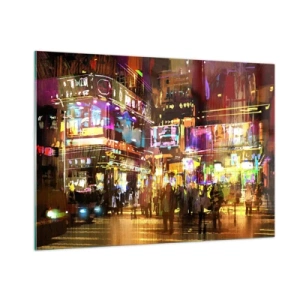 Cuadro sobre vidrio - Impresiones sobre Vidrio - Una ciudad vibrante bajo la luz de neón - 100x70cm - En un mar de luz - Decoración de pared moderna para salón y dormitorio ARTTOR
