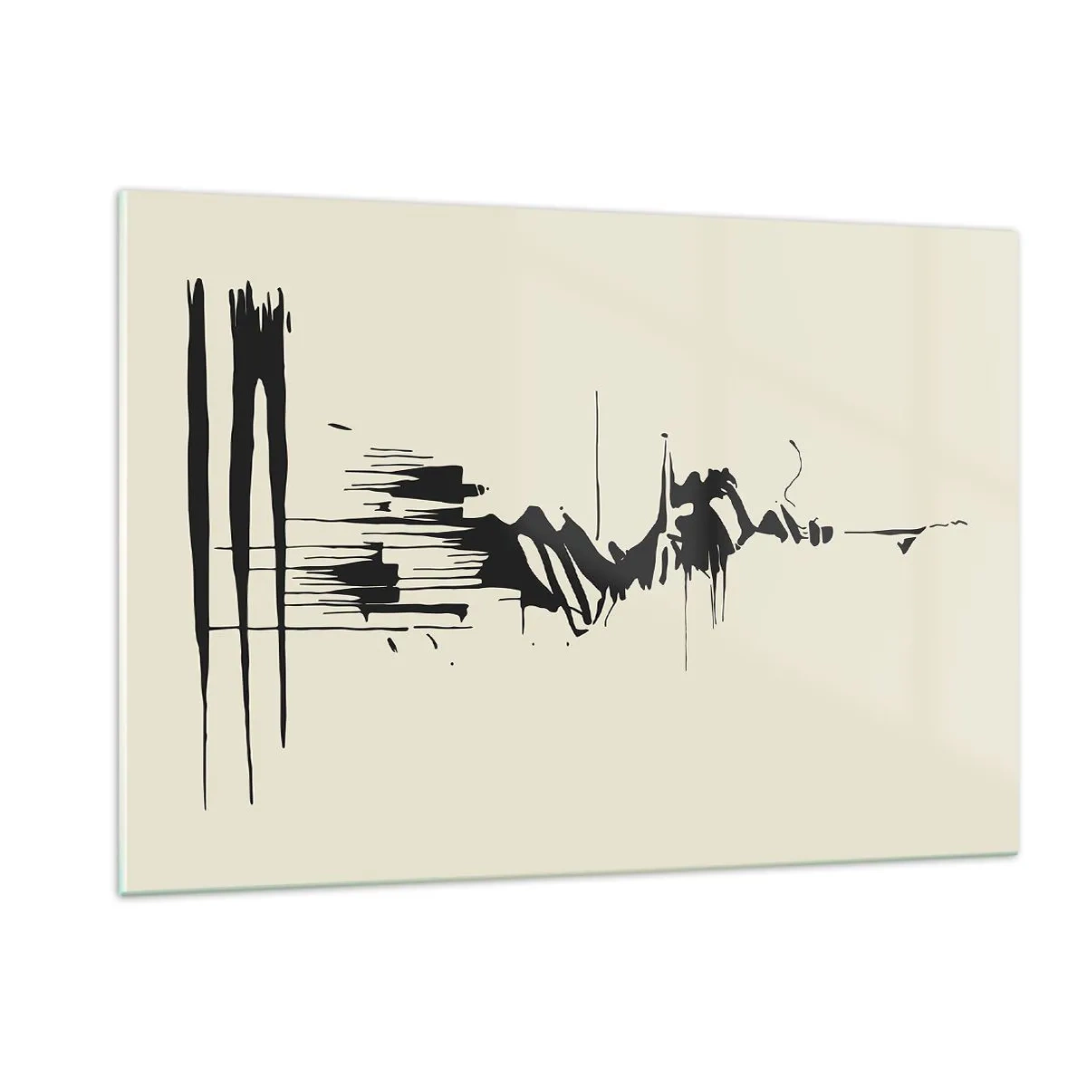 Cuadro sobre vidrio - Impresiones sobre Vidrio - Líneas y manchas negras dinámicas sobre un fondo claro en un estilo abstracto. - 120x80cm - Abstracción apresurada - Decoración de pared moderna para salón y dormitorio ARTTOR