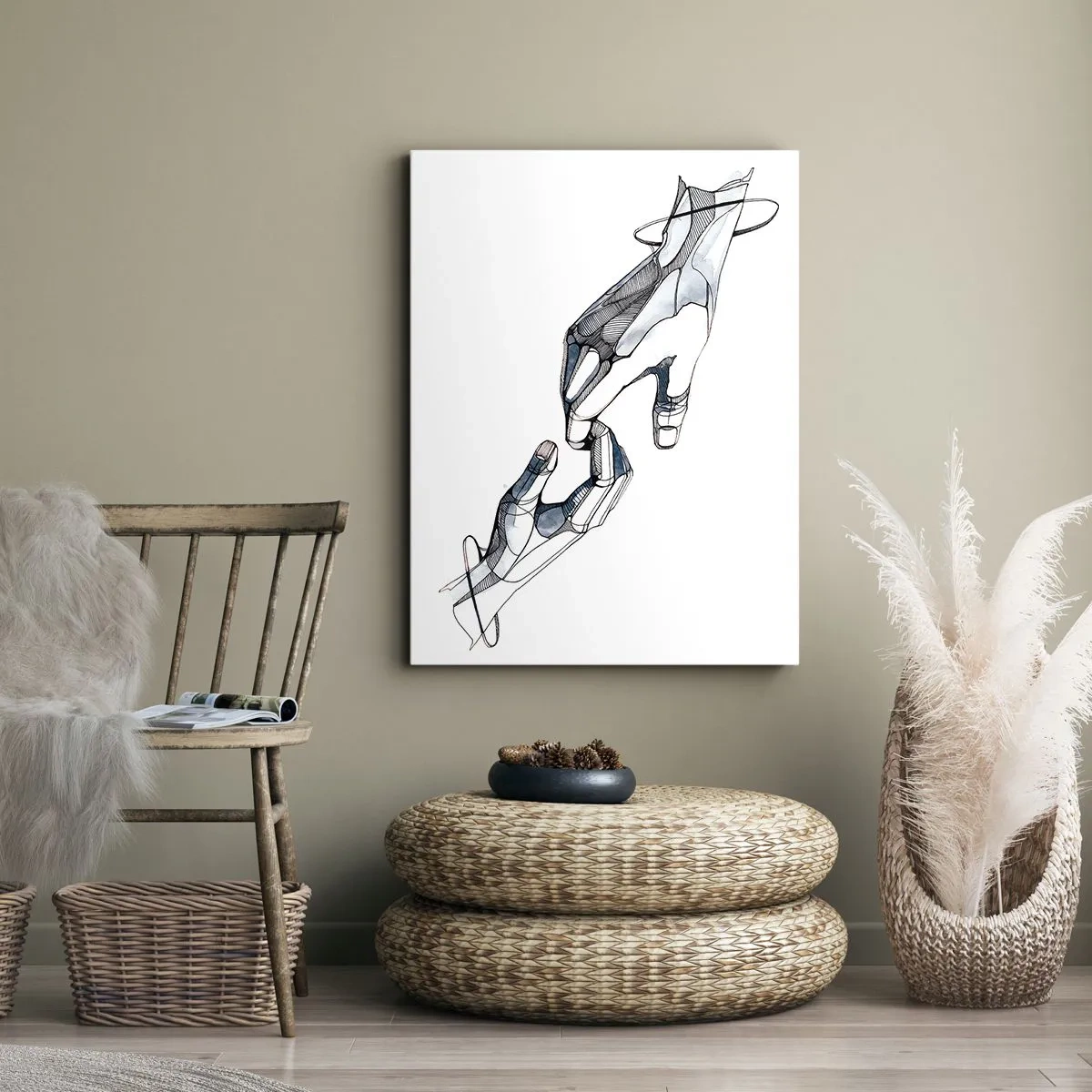 Cuadro sobre lienzo - Impresión de Imagen - Representación artística de una mano en forma minimalista y geométrica. - 80x120cm - Un buen gesto - Decoración de pared moderna para salón y dormitorio ARTTOR