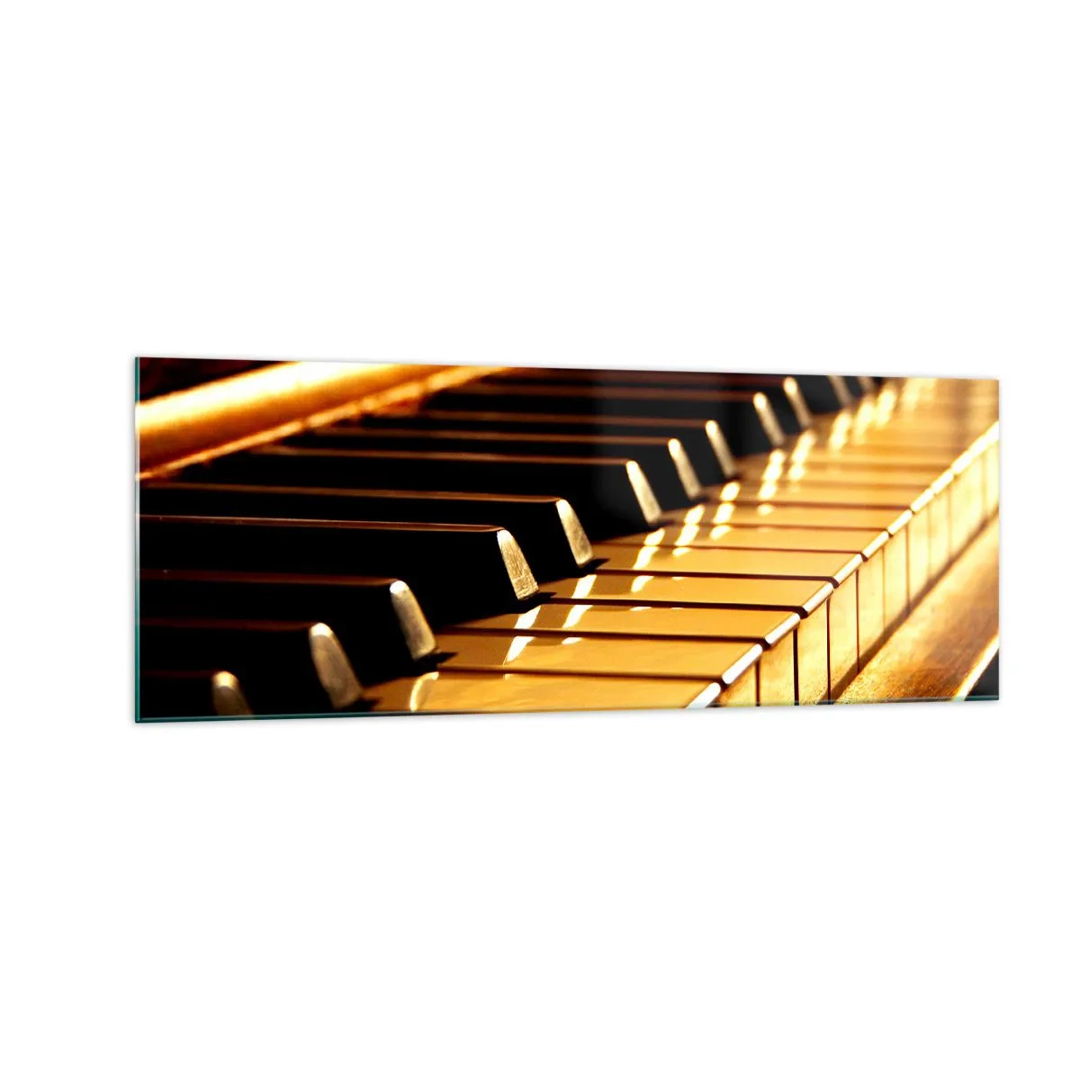 Cuadro sobre vidrio - Impresiones sobre Vidrio - Teclado de piano con iluminación dorada - 140x50cm - Posibilidades ilimitadas - Decoración de pared moderna para salón y dormitorio ARTTOR