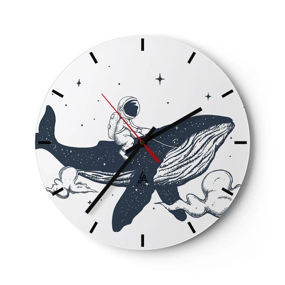 Reloj de pared - Reloj de vidrio - Astronauta montando una ballena en el espacio - 30x30cm - Una aventura cósmica - Decoración de pared moderna para salón, cocina y dormitorio ARTTOR