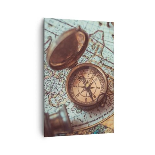 Cuadro sobre lienzo - Impresión de Imagen - Composición con brújula, llaves y un mapa antiguo en estilo retro - 80x120cm - Para el aventurero - Decoración de pared moderna para salón y dormitorio ARTTOR