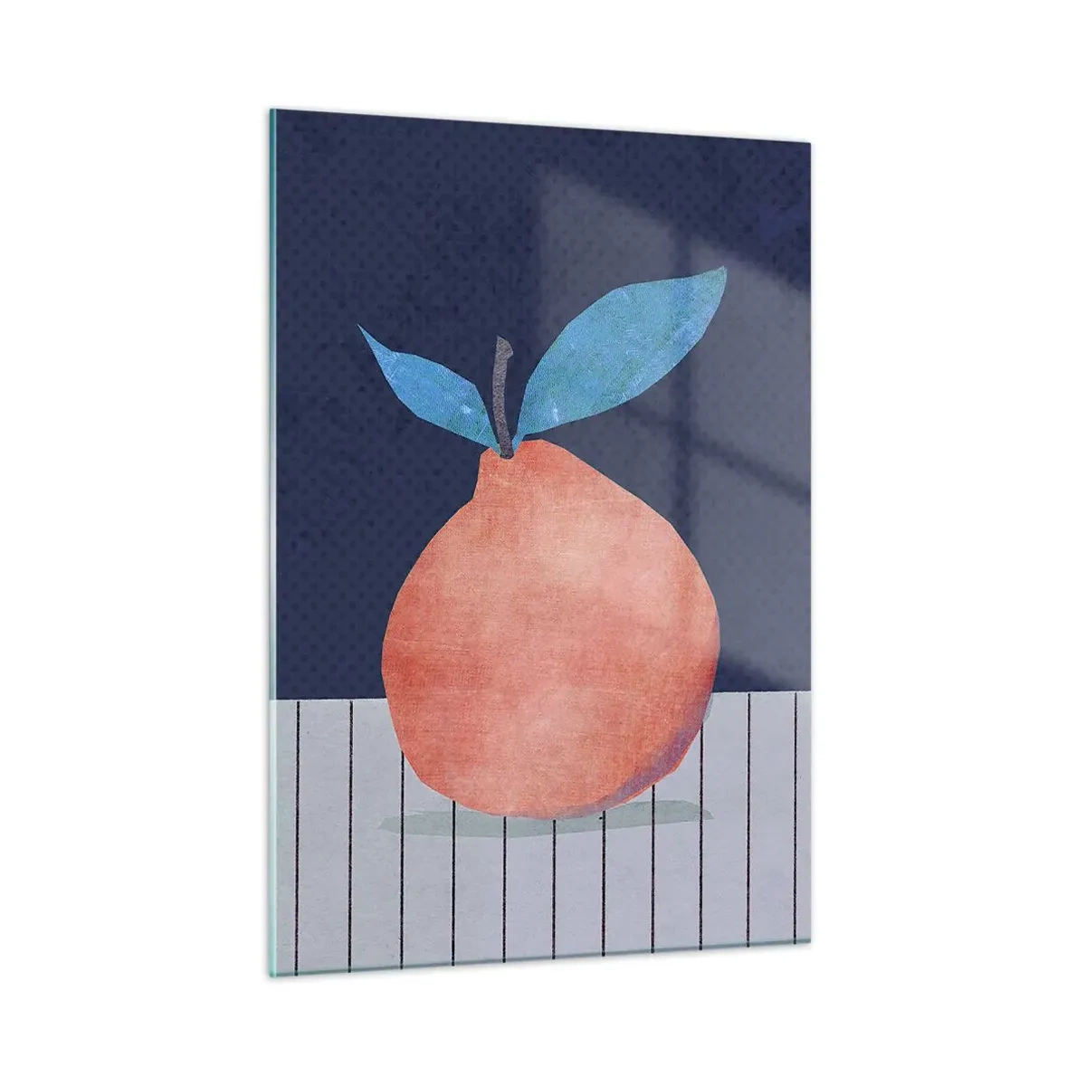 Cuadro sobre vidrio - Impresiones sobre Vidrio - Una fruta con forma abstracta frente a una composición geométrica. - 50x70cm - Convexidad y plano - Decoración de pared moderna para salón y dormitorio ARTTOR