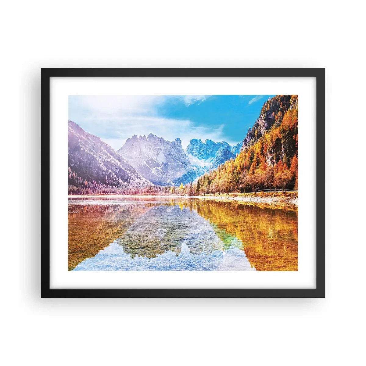 Póster en marco negro - Ya es otoño en las montañas - 50x40 cm
