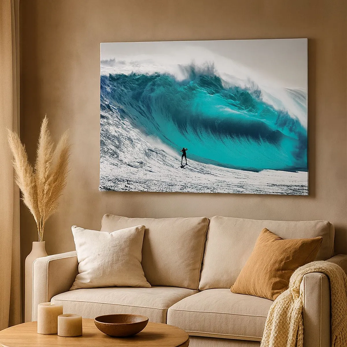 Cuadro sobre lienzo - Impresión de Imagen - Surfista frente a una ola gigante - 70x50cm - Reto aceptado - Decoración de pared moderna para salón y dormitorio ARTTOR