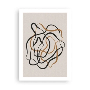 Póster - Líneas abstractas enredadas en negro y dorado sobre beige - 50x70cm - Todo ha salido mal - Decoración de pared moderna para salón y dormitorio ARTTOR