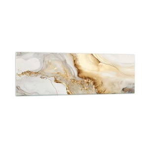 Cuadro sobre vidrio - Impresiones sobre Vidrio - Patrones abstractos de oro y mármol sobre un fondo claro. - 160x50cm - Abstracción: belleza y bondad - Decoración de pared moderna para salón y dormitorio ARTTOR