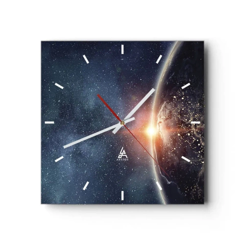 Reloj de pared - Reloj de vidrio - La Tierra vista desde el espacio con el sol naciente - 30x30cm - En una nueva perspectiva - Decoración de pared moderna para salón y dormitorio ARTTOR