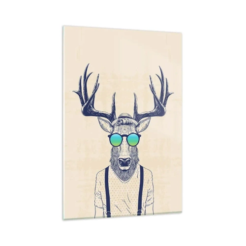 Cuadro sobre vidrio - Impresiones sobre Vidrio - Ciervo estilizado con gafas de sol - 80x120cm - ¿Y a quién esperabas? - Decoración de pared moderna para salón y dormitorio ARTTOR