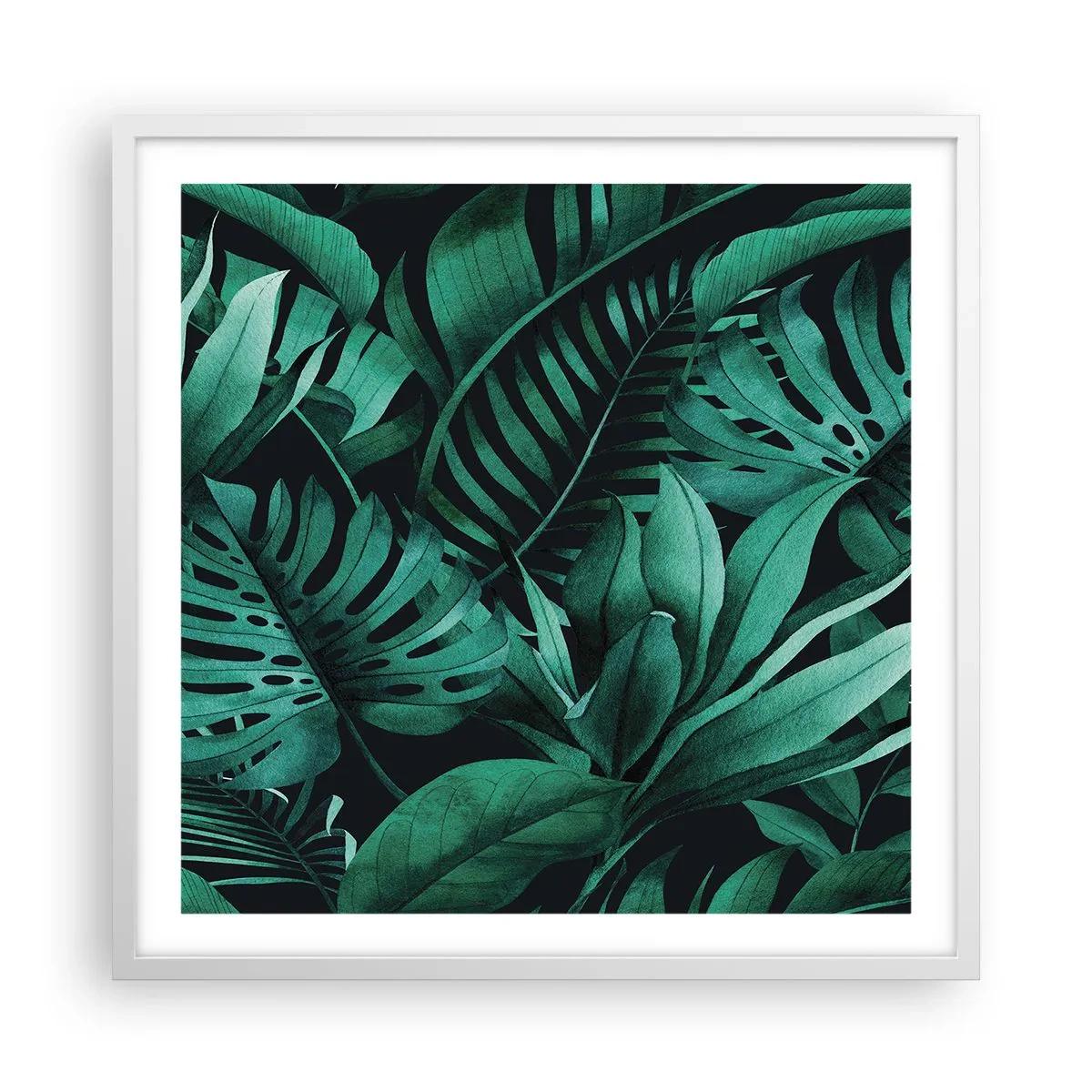 Póster en marco blanco - Profundidad del verde tropical - 60x60 cm