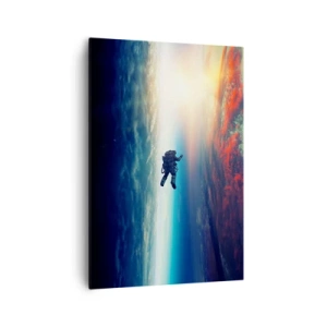 Cuadro sobre lienzo - Impresión de Imagen - Un astronauta flotando en el espacio sobre una Tierra colorida. - 70x100cm - Enfrentarse al universo - Decoración de pared moderna para salón y dormitorio ARTTOR