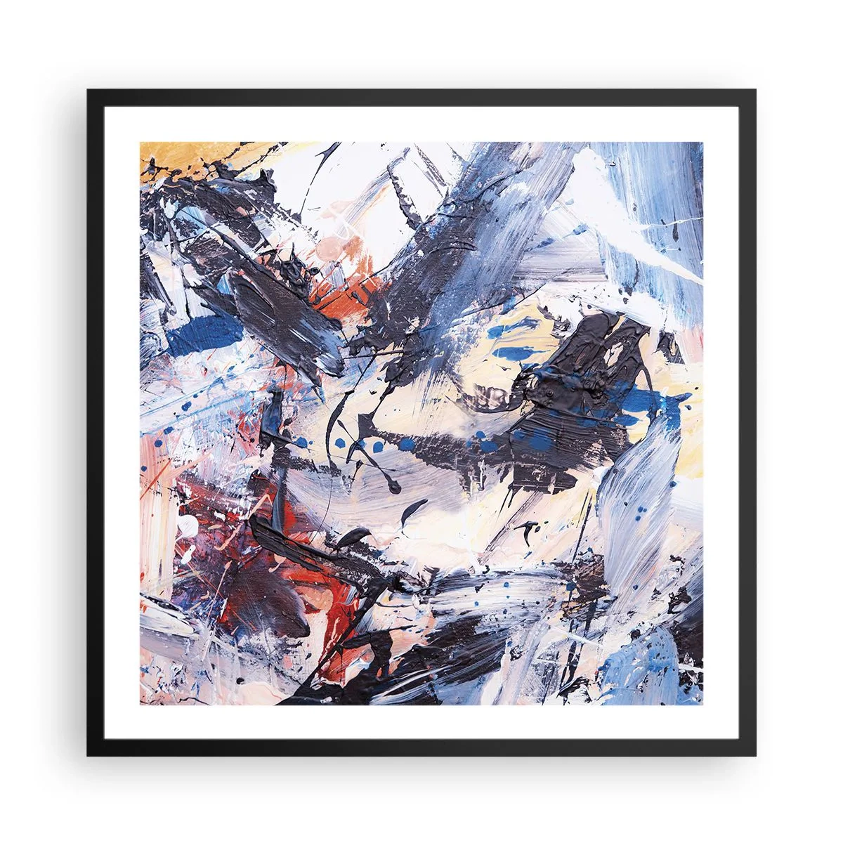 Póster en marco negro - Danza loca de la abstracción - 60x60 cm