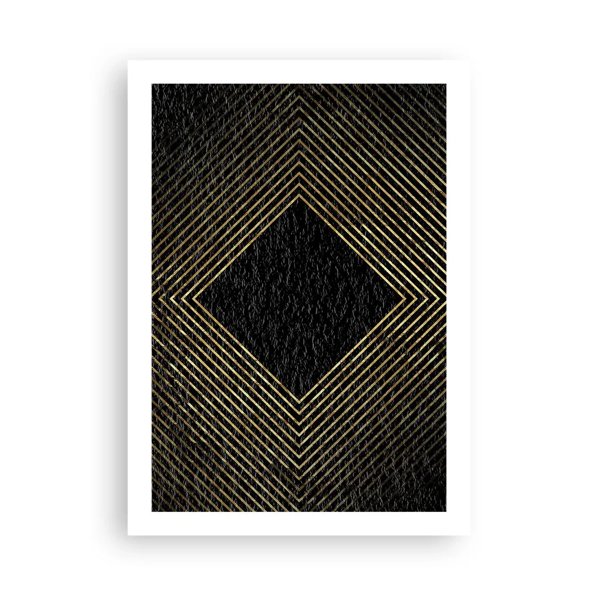 Póster - Líneas geométricas doradas sobre fondo negro. - 50x70cm - Geometría al estilo glamour - Decoración de pared moderna para salón y dormitorio ARTTOR