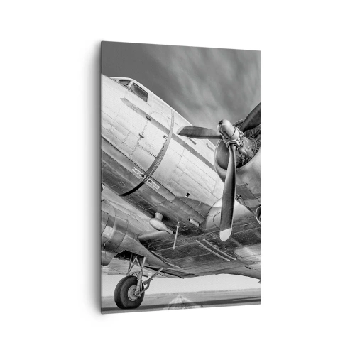 Cuadro sobre lienzo - Impresión de Imagen - Una imagen en blanco y negro de un avión clásico con detalles estructurales visibles. - 80x120cm - Siempre listo para volar - Decoración de pared moderna para salón y dormitorio ARTTOR