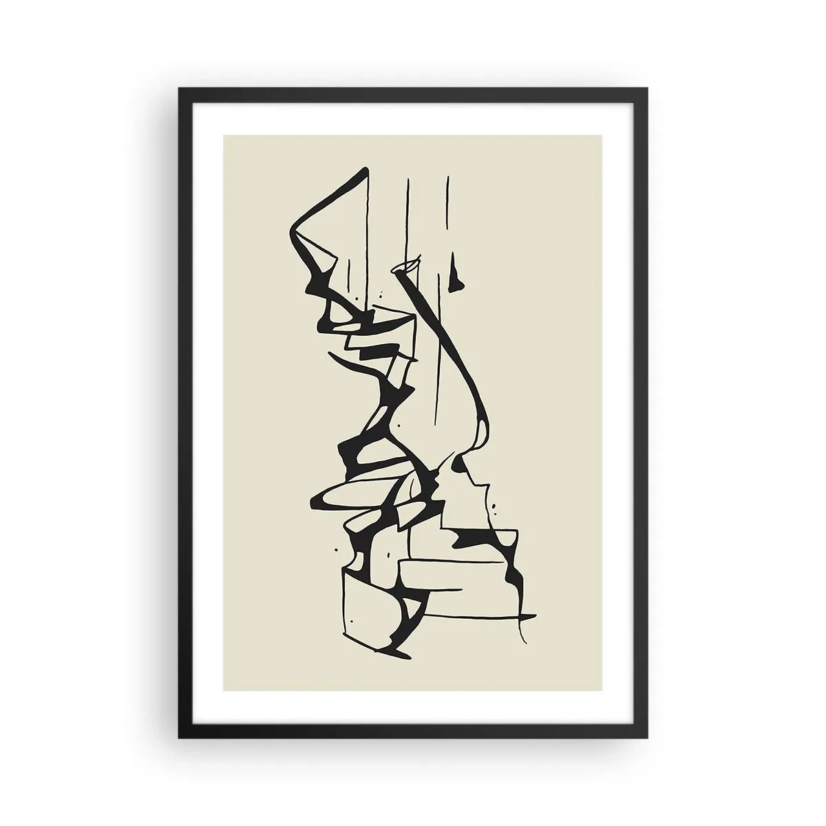 Póster en marco negro - Composición abstracta en blanco y negro de líneas y formas. - 50x70cm - Tal vez sea un paisaje - Decoración de pared moderna para salón y dormitorio ARTTOR