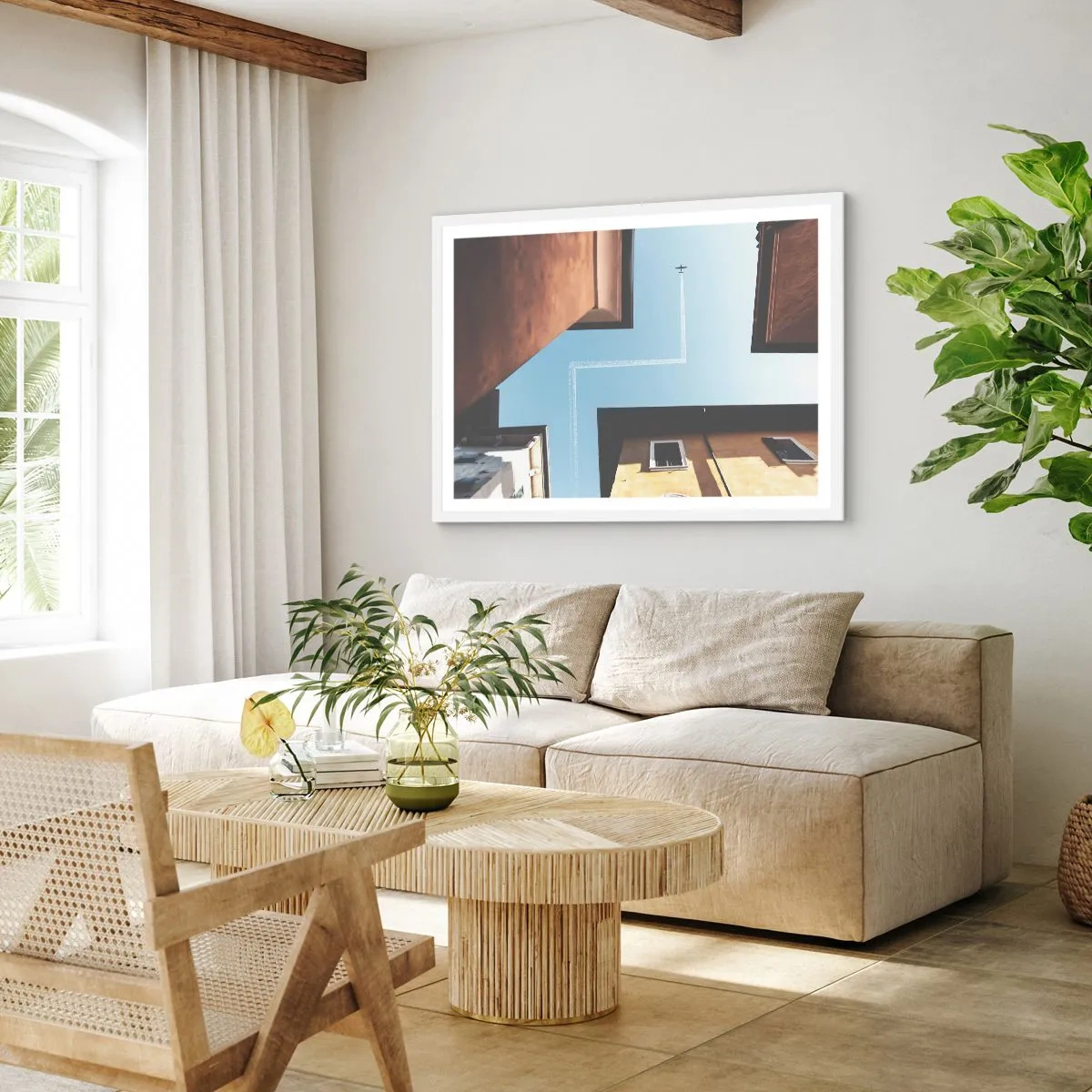 Póster en marco blanco - Por encima del laberinto urbano - 100x70 cm