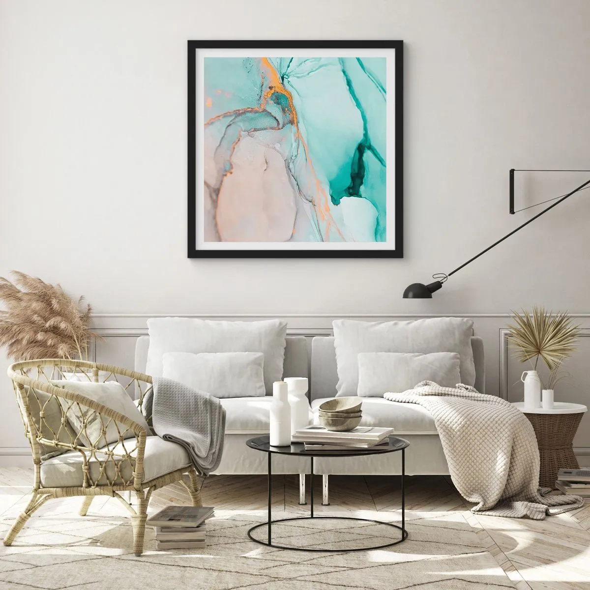 Póster en marco negro - Danza de formas y colores - 40x40 cm