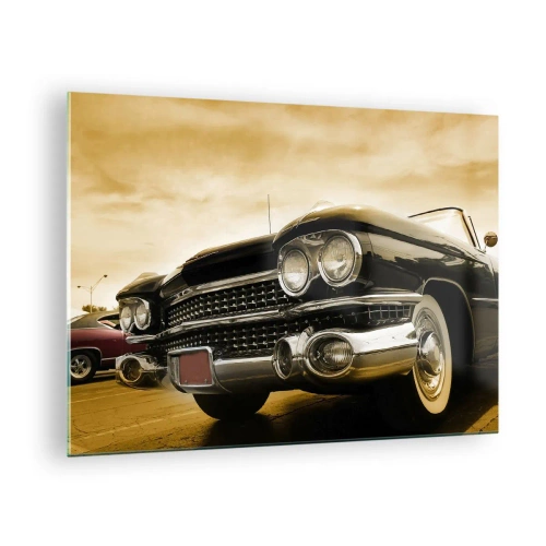 Cuadro sobre vidrio - Impresiones sobre Vidrio - El frontal de un coche clásico en un elegante estilo retro. - 70x50cm - Los clásicos nunca desaparecen - Decoración de pared moderna para salón y dormitorio ARTTOR