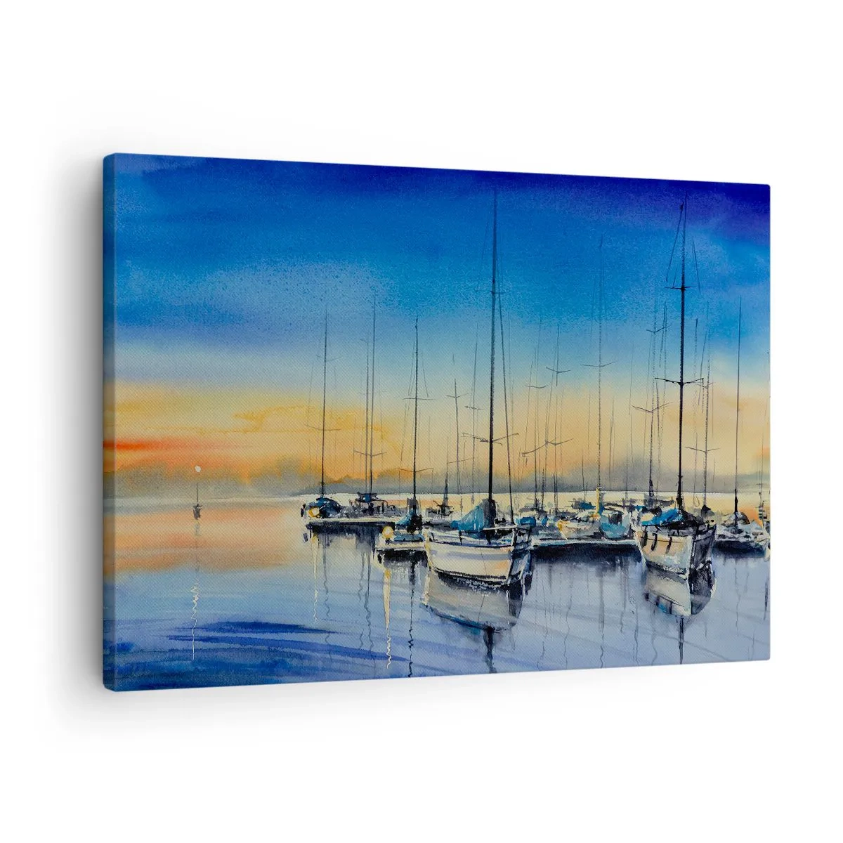 Cuadro sobre lienzo - Impresión de Imagen - Puerto de yates al atardecer con reflejos en el agua - 70x50cm - El final de un buen día - Decoración de pared moderna para salón y dormitorio ARTTOR