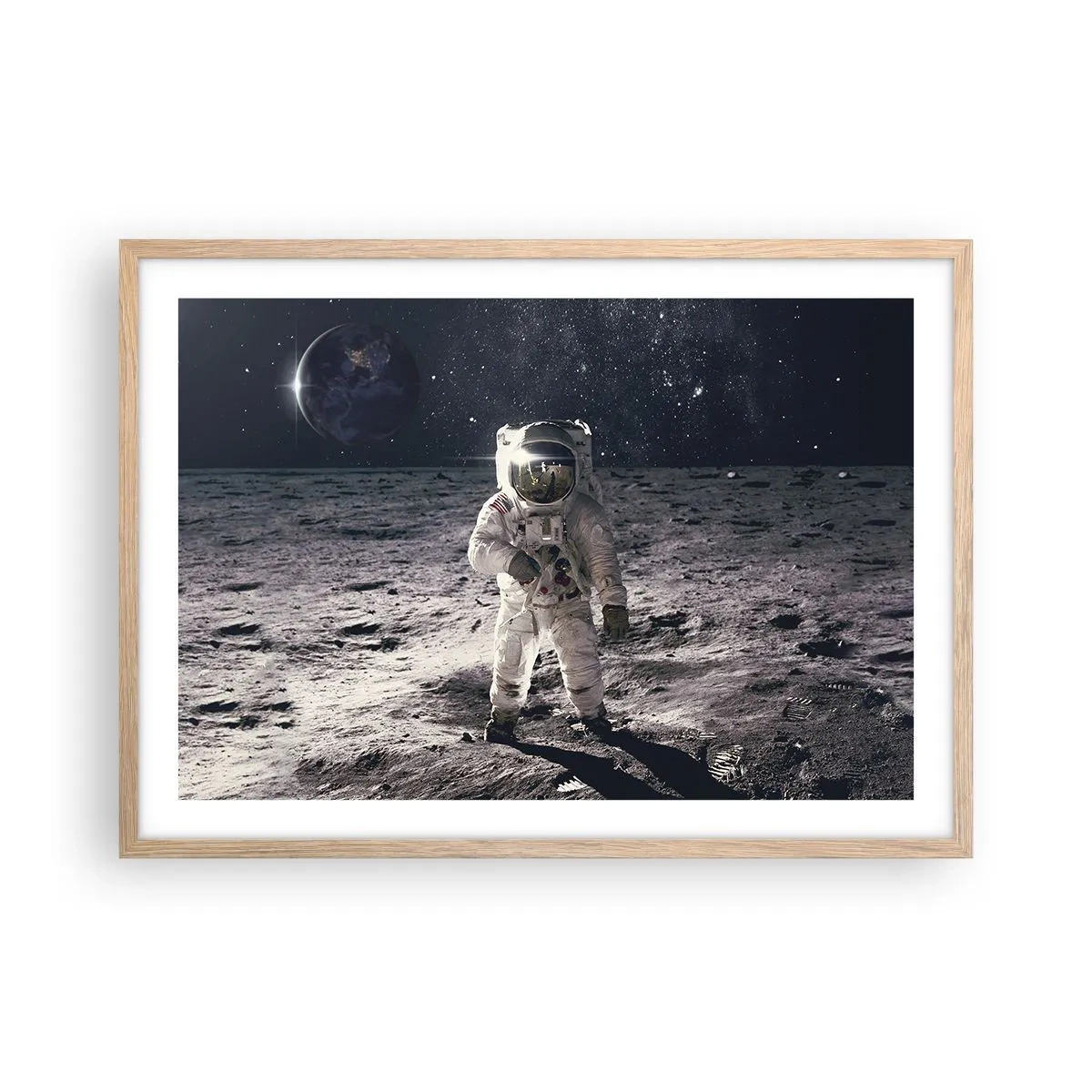 Póster en marco roble claro - Saludos desde la Luna - 70x50 cm