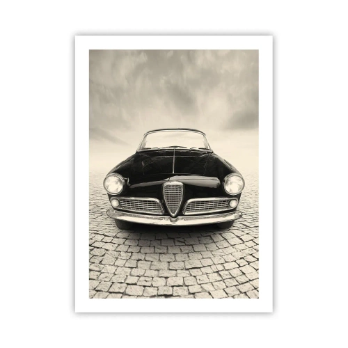 Póster - El frente de un coche clásico en una calle adoquinada - 50x70cm - ¿Y cómo no quererme? - Decoración de pared moderna para salón y dormitorio ARTTOR