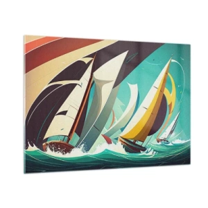 Cuadro sobre vidrio - Impresiones sobre Vidrio - Ilustración de estilo retro de veleros en un mar tempestuoso - 100x70cm - Afrontar los elementos - Decoración de pared moderna para salón y dormitorio ARTTOR