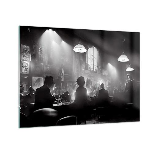 Cuadro sobre vidrio - Impresiones sobre Vidrio - Escenario de jazz en blanco y negro en el interior de un club - 70x50cm - En clave de jazz - Decoración de pared moderna para salón y dormitorio ARTTOR