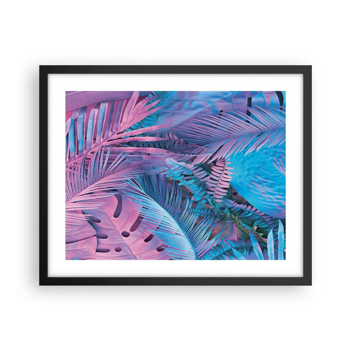 Póster en marco negro - Trópicos en rosa y azul - 50x40 cm