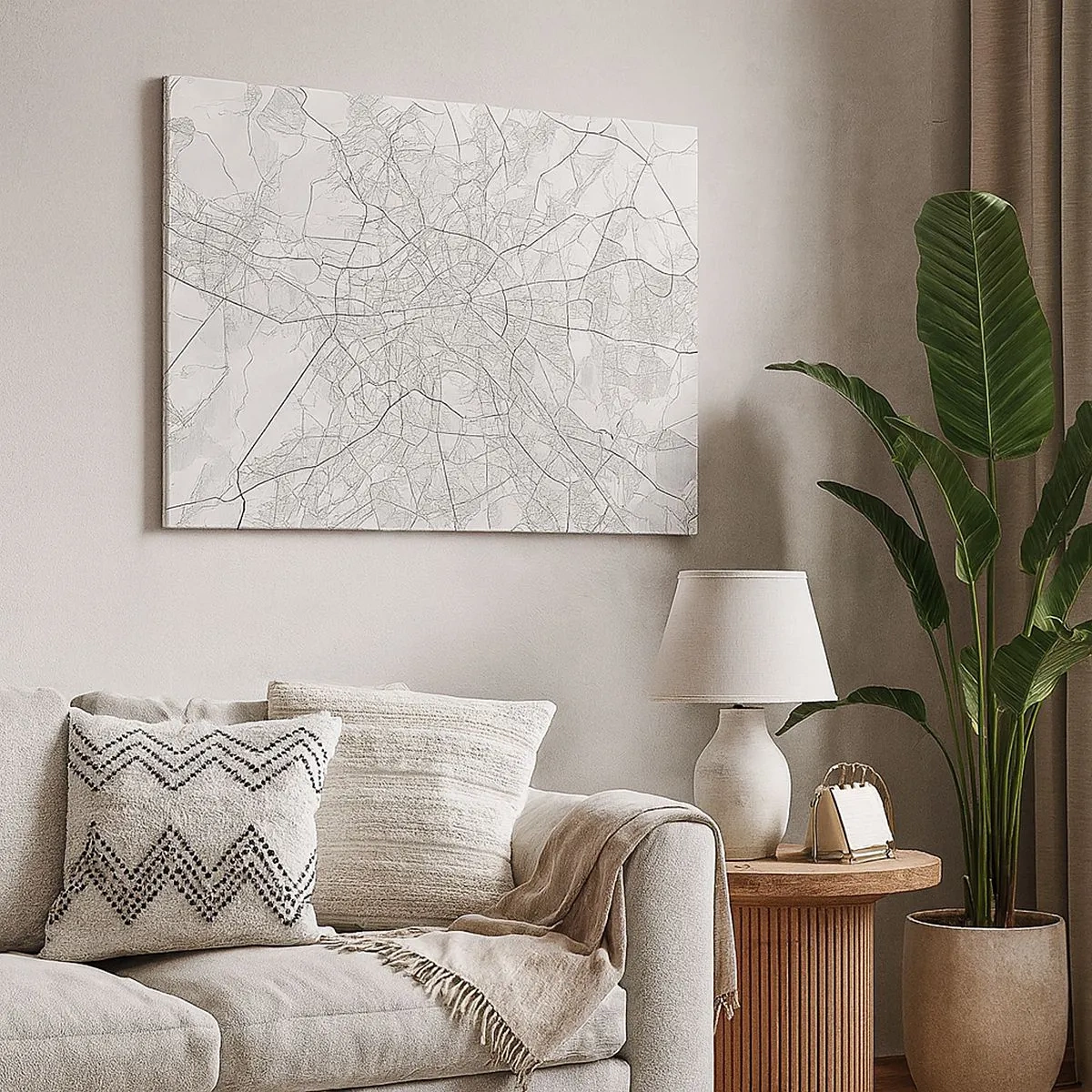 Cuadro sobre lienzo - Impresión de Imagen - Mapa detallado de la ciudad en blanco y negro - 70x50cm - Flor de Berlín - Decoración de pared moderna para salón y dormitorio ARTTOR