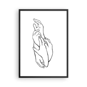 Póster en marco negro - Un boceto minimalista de manos juntas sobre un fondo blanco. - 50x70cm - El tacto - Decoración de pared moderna para salón y dormitorio ARTTOR