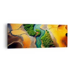 Cuadro sobre lienzo - Impresión de Imagen - Un río verde rodeado de arenas doradas y vegetación. - 140x50cm - Río que da vida - Decoración de pared moderna para salón y dormitorio ARTTOR