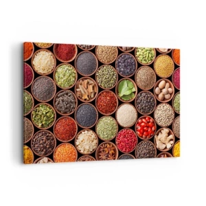 Cuadro sobre lienzo - Impresión de Imagen - Especias de colores en recipientes redondos - 120x80cm - Todos los sabores del mundo - Decoración de pared moderna para salón y dormitorio ARTTOR