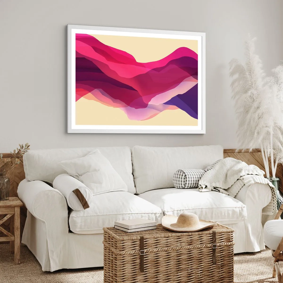 Póster en marco blanco - Ondas púrpuras - 70x50 cm