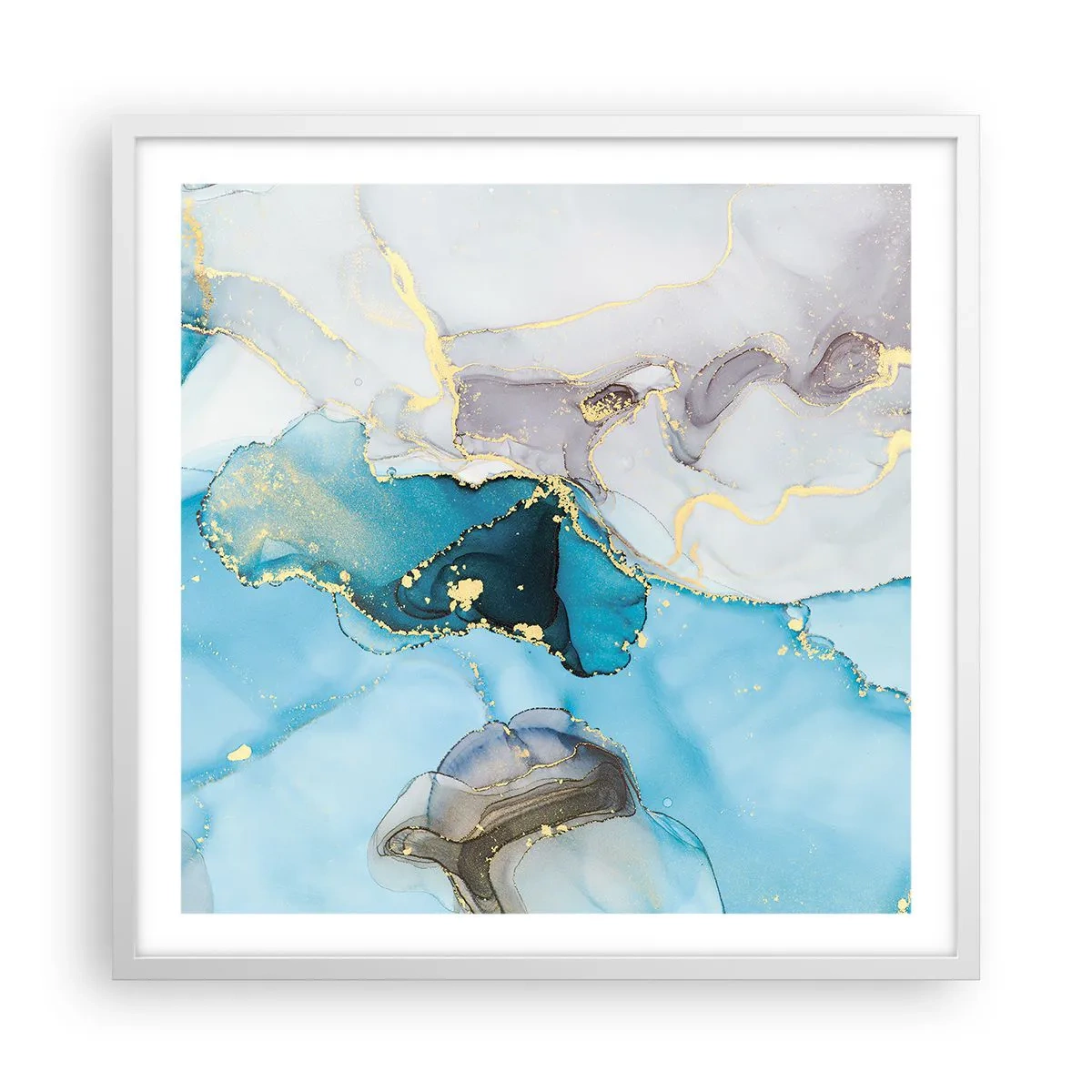 Póster en marco blanco - Un estudio del encuentro entre el gris y el turquesa - 60x60 cm