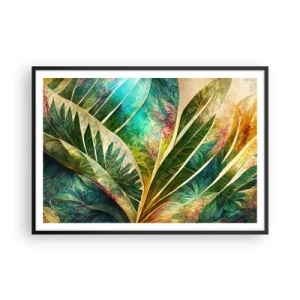 Póster en marco negro - Hojas tropicales coloridas sobre un fondo claro - 100x70cm - Los colores del trópico - Decoración de pared moderna para salón y dormitorio ARTTOR