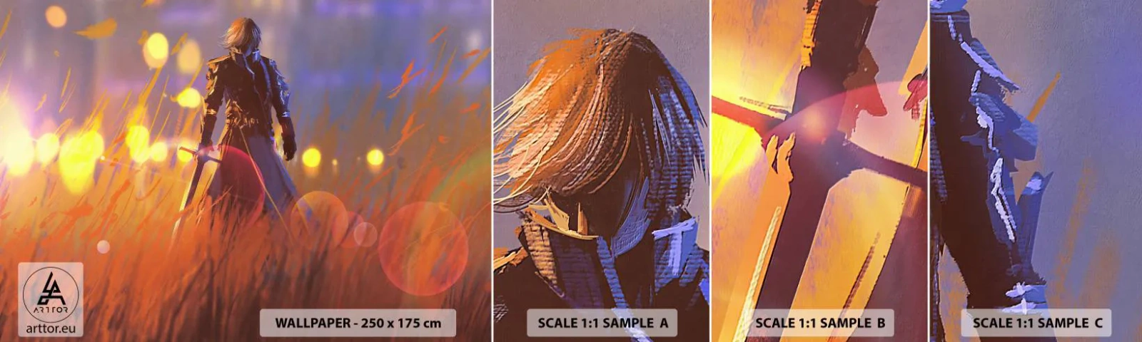 Muestra de fotomural autoadhesivo Deluxe Sticker - El caballero equivocado - Abstracción, Fantasía, Guerrero - 100x30 cm