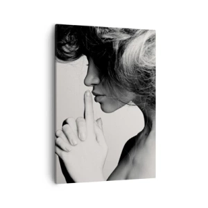Cuadro sobre lienzo - Impresión de Imagen - Perfil en blanco y negro de una mujer haciendo un gesto de silencio. - 50x70cm - Escucharme a mí misma - Decoración de pared moderna para salón y dormitorio ARTTOR