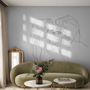 Fotomural Premium Sand - Un dibujo minimalista de una pareja enamorada con una línea continua. - 100x70cm - Alineados - Decoración de pared moderna para salón y dormitorio ARTTOR