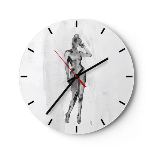 Reloj de pared - Reloj de vidrio - Silueta de una mujer en estilo acuarela sobre un fondo blanco - 30x30cm - Un estudio sobre el ideal de feminidad - Decoración de pared moderna para salón, cocina y dormitorio ARTTOR