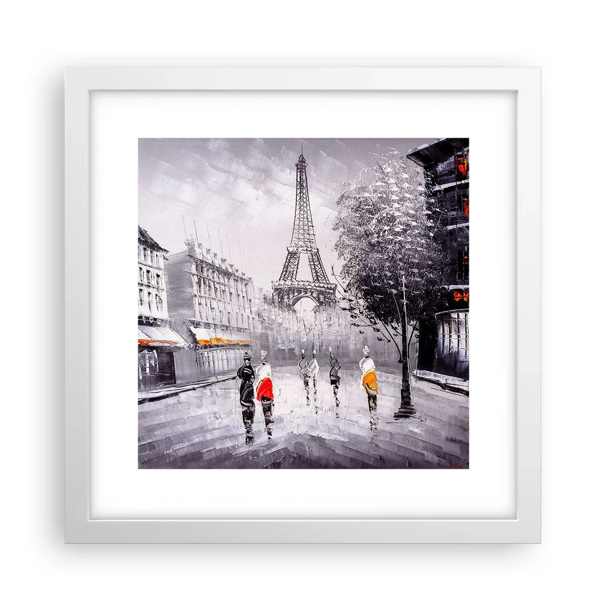 Póster en marco blanco - Un paseo parisino - 30x30 cm