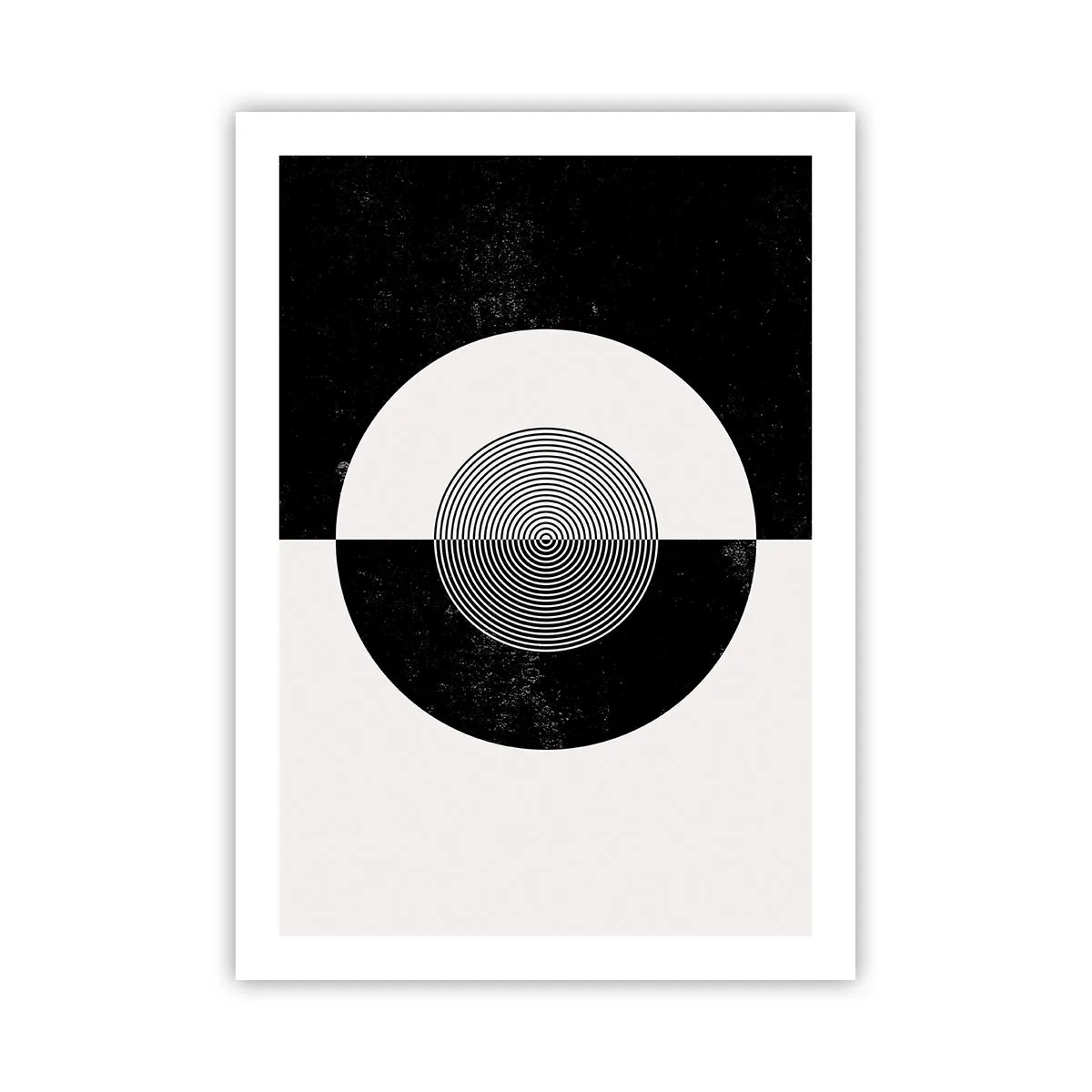 Póster - Patrón geométrico en blanco y negro con un círculo concéntrico. - 50x70cm - Armonía en blanco y negro - Decoración de pared moderna para salón y dormitorio ARTTOR
