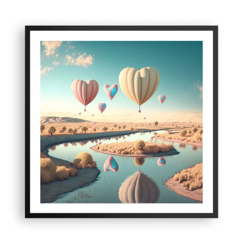 Póster en marco negro - El amor te hace volar - 60x60 cm