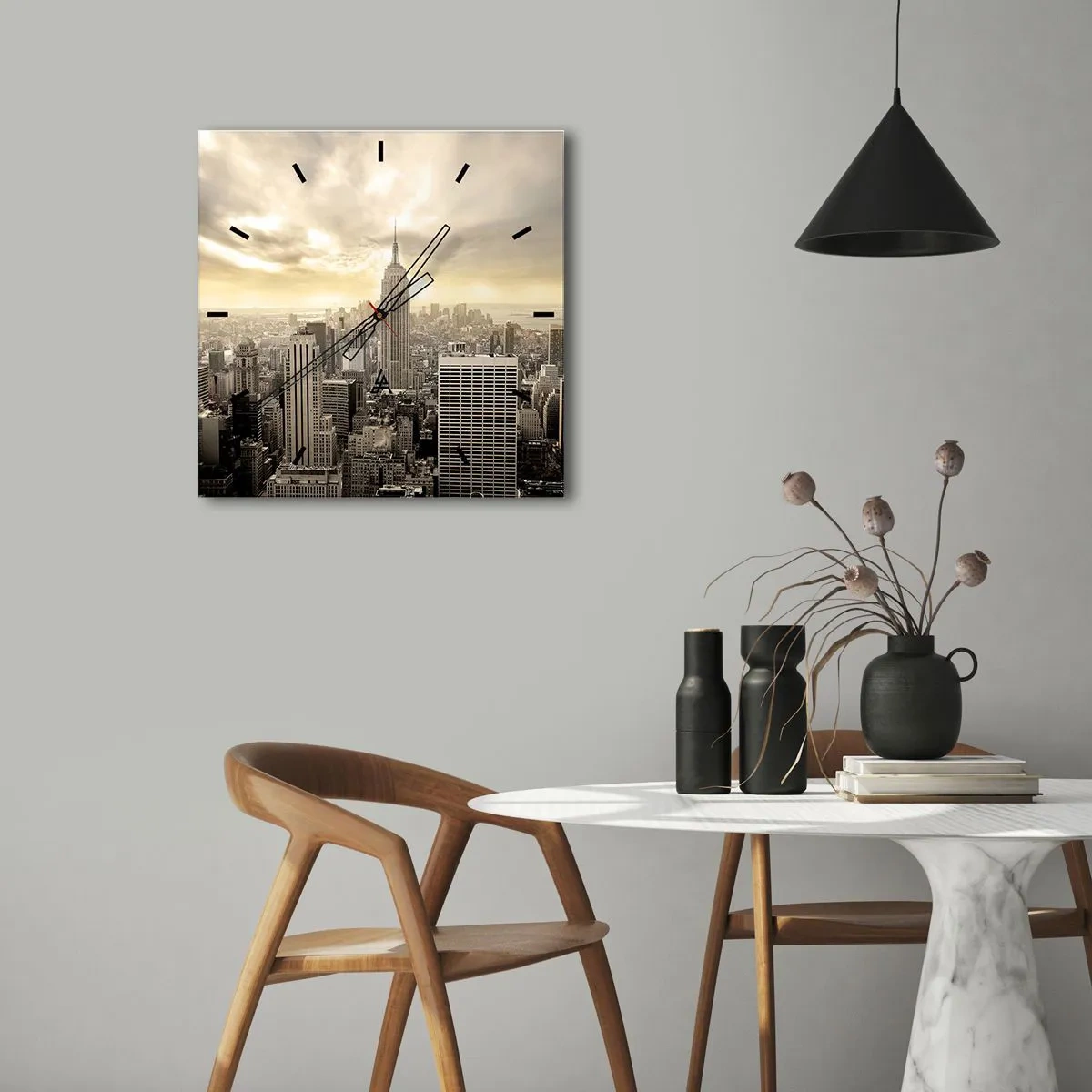 Reloj de pared - Reloj de vidrio - Tejido neoyorquino en tonos grises - 30x30 cm