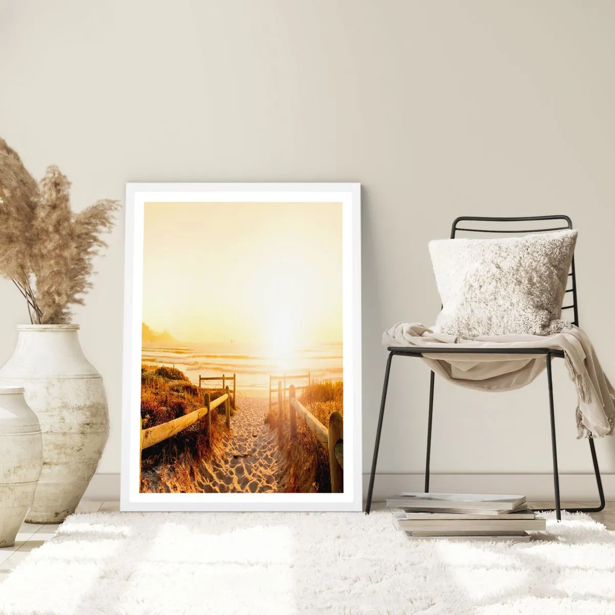 Póster en marco blanco - A través de la duna, hacia el sol - 50x70 cm