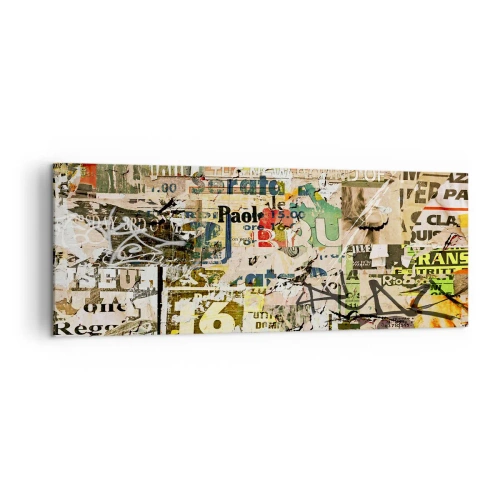 Cuadro sobre lienzo - Impresión de Imagen - Un collage de fragmentos de periódicos y carteles en estilo artístico. - 140x50cm - Oh, está sucediendo... - Decoración de pared moderna para salón y dormitorio ARTTOR