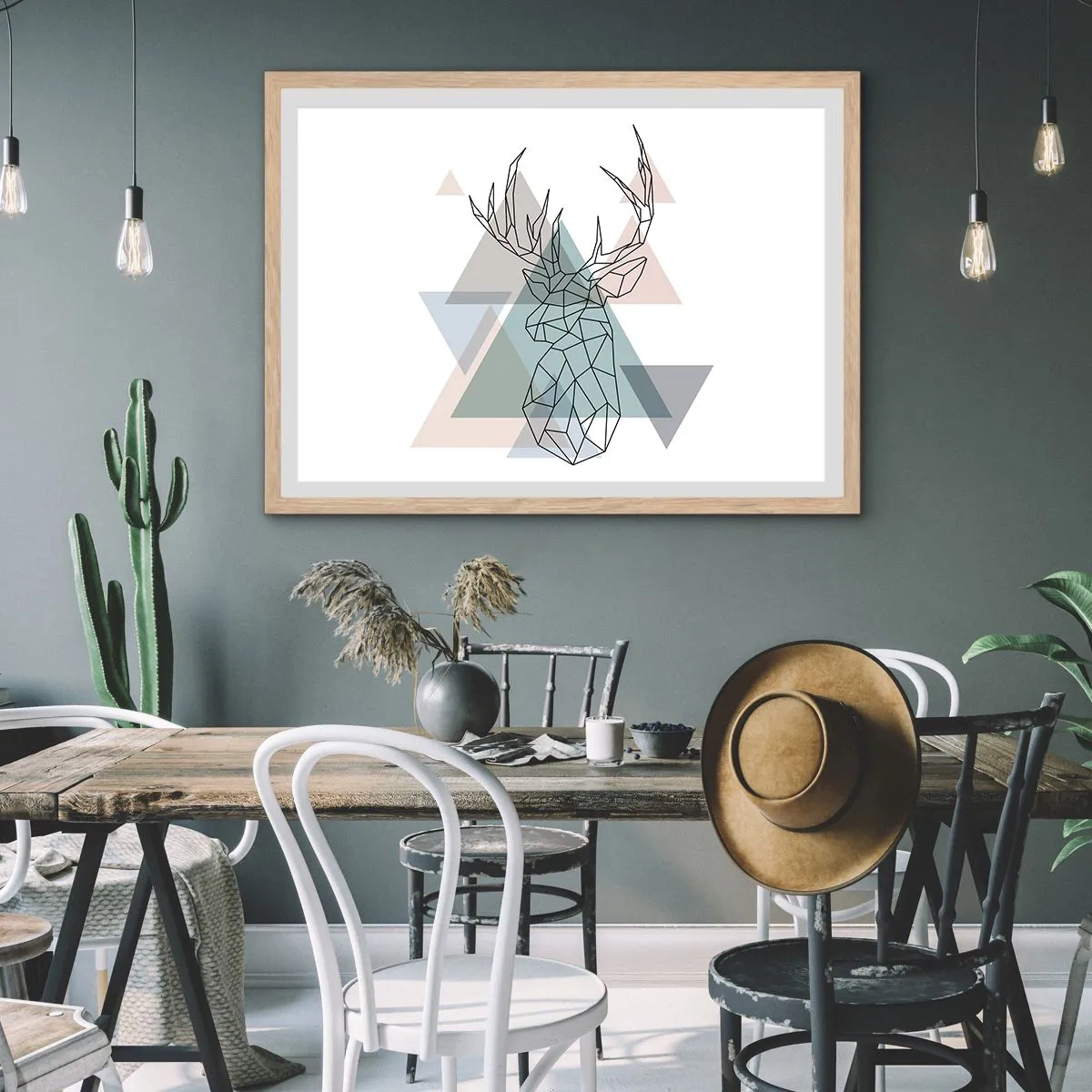 Póster en marco roble claro - En un bosque geométrico - 100x70 cm