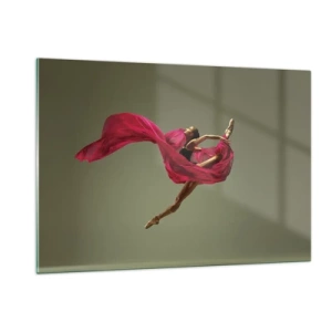 Cuadro sobre vidrio - Impresiones sobre Vidrio - Una bailarina en vuelo con una tela fucsia fluida. - 120x80cm - Llama danzante - Decoración de pared moderna para salón y dormitorio ARTTOR