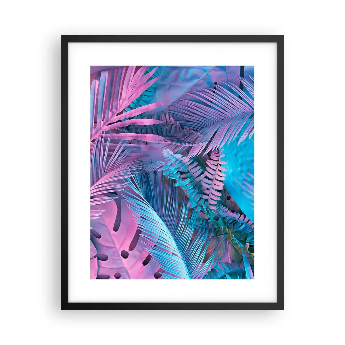Póster en marco negro - Trópicos en rosa y azul - 40x50 cm