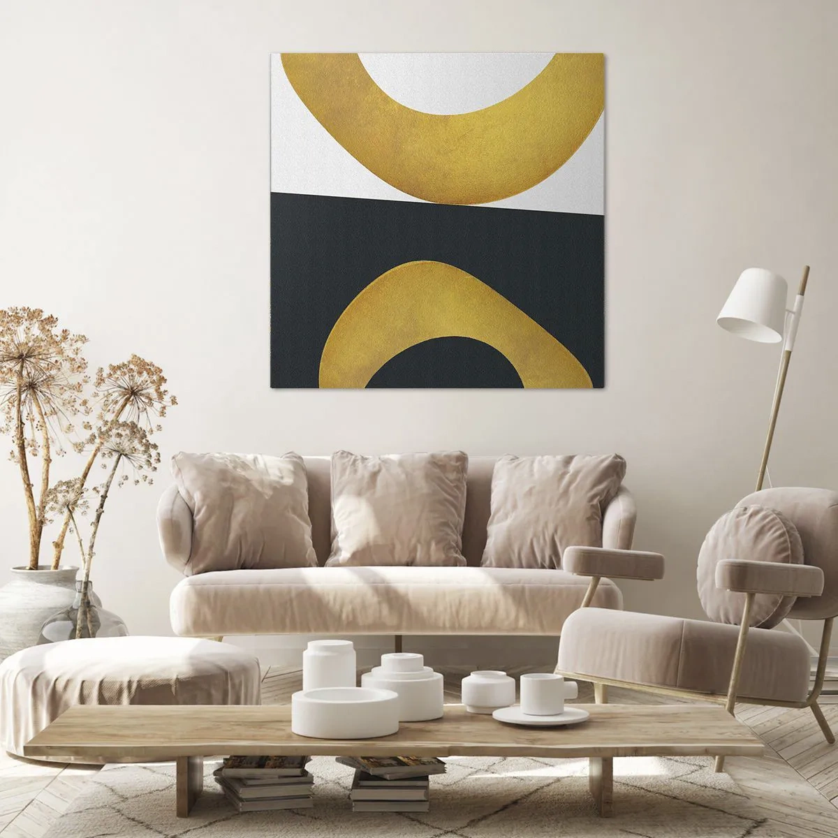 Cuadro sobre lienzo - Impresión de Imagen - Blanco, negro, dorado - 70x70 cm