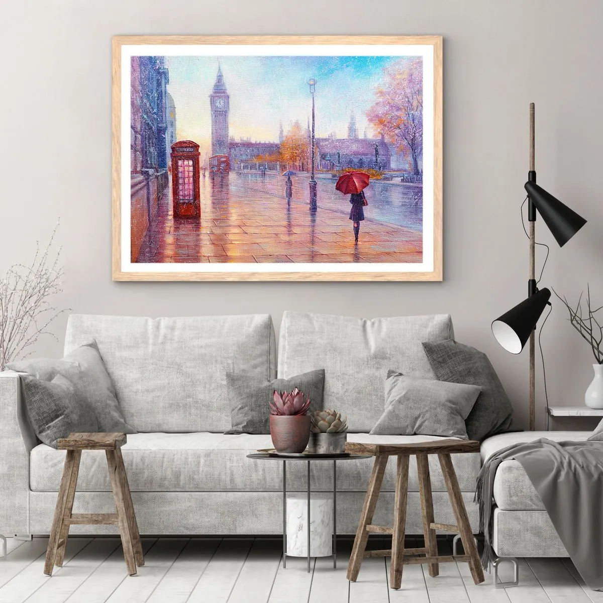 Póster en marco roble claro - Un día de otoño en Londres - 91x61 cm
